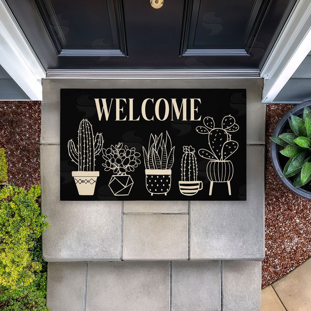 Deane Beesley Black & Cream Cactus Welcome Unwoven Outdoor Door Mat