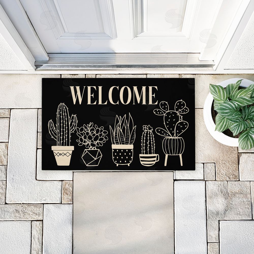 Deane Beesley Black & Cream Cactus Welcome Unwoven Outdoor Door Mat