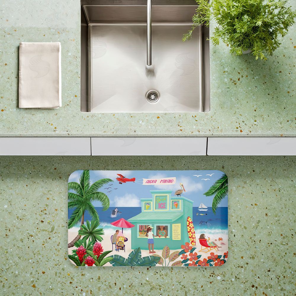 Darlene Seale Aloha Island Beach Scene Kitchen Floor Mat