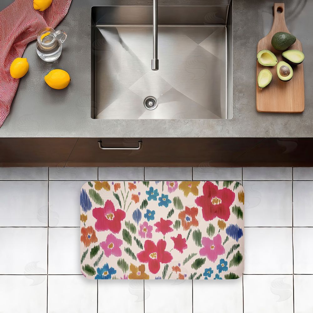 Heather McLaughlin Boho Ikat Flowers Kitchen Floor Mat