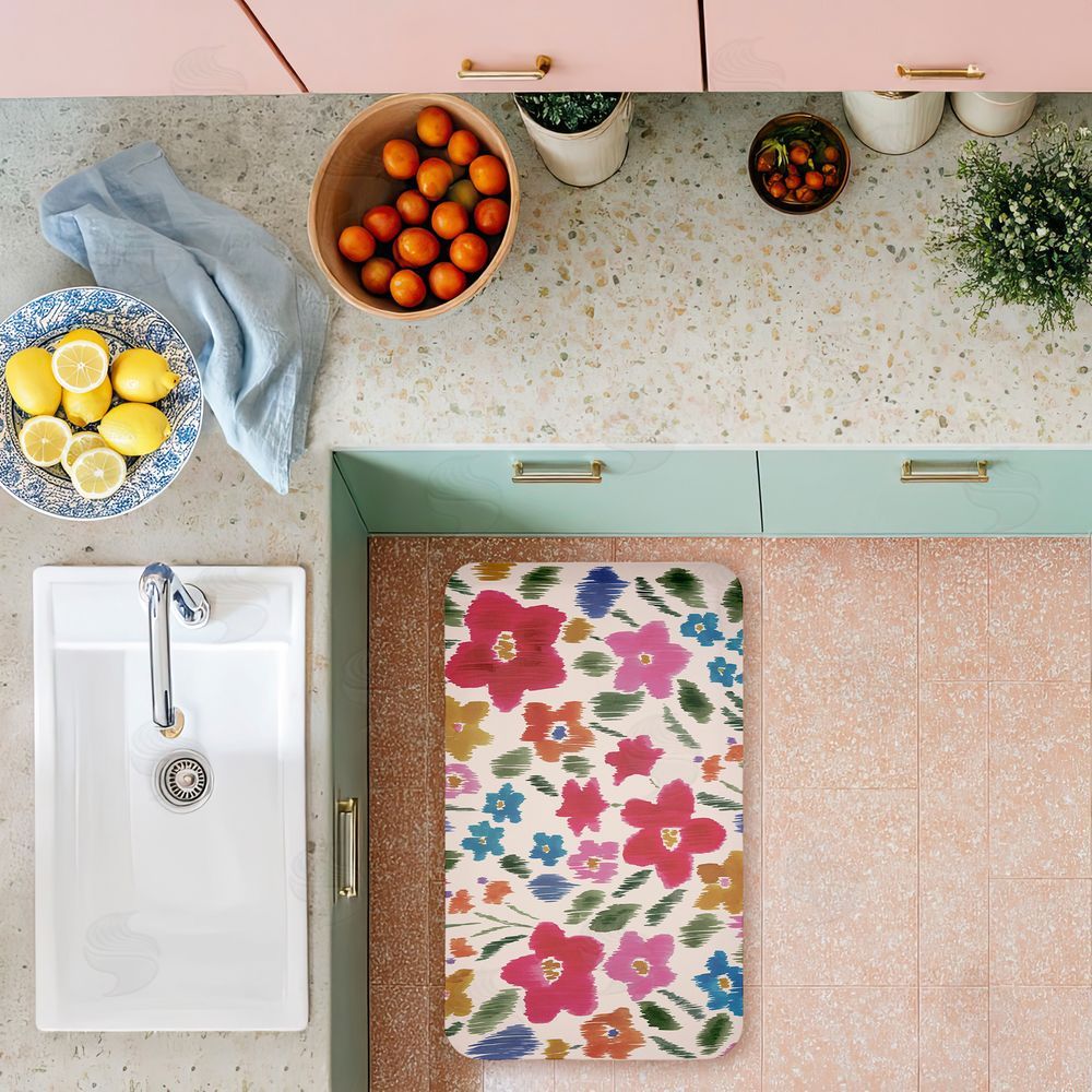 Heather McLaughlin Boho Ikat Flowers Kitchen Floor Mat
