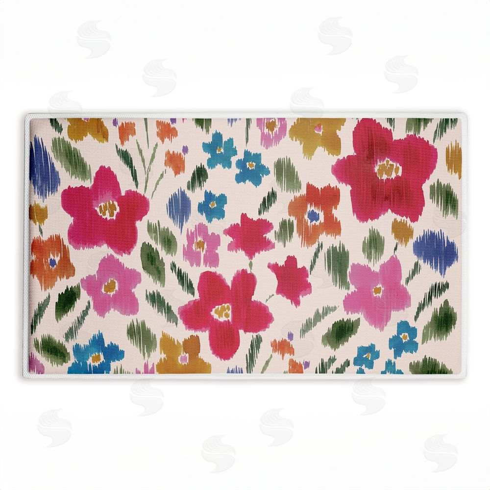 Heather McLaughlin Boho Ikat Flowers Plush Bathroom Floor Mat