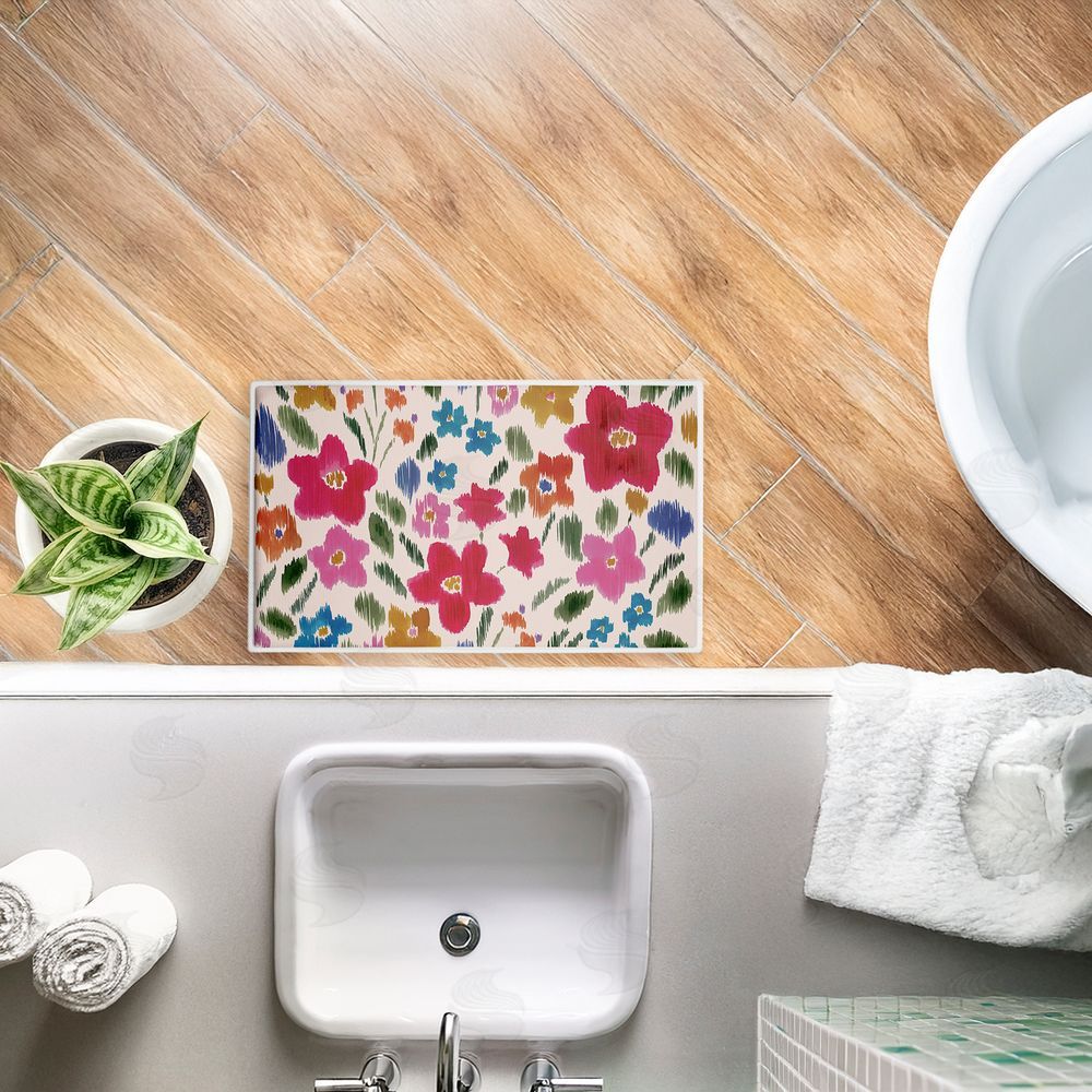 Heather McLaughlin Boho Ikat Flowers Plush Bathroom Floor Mat