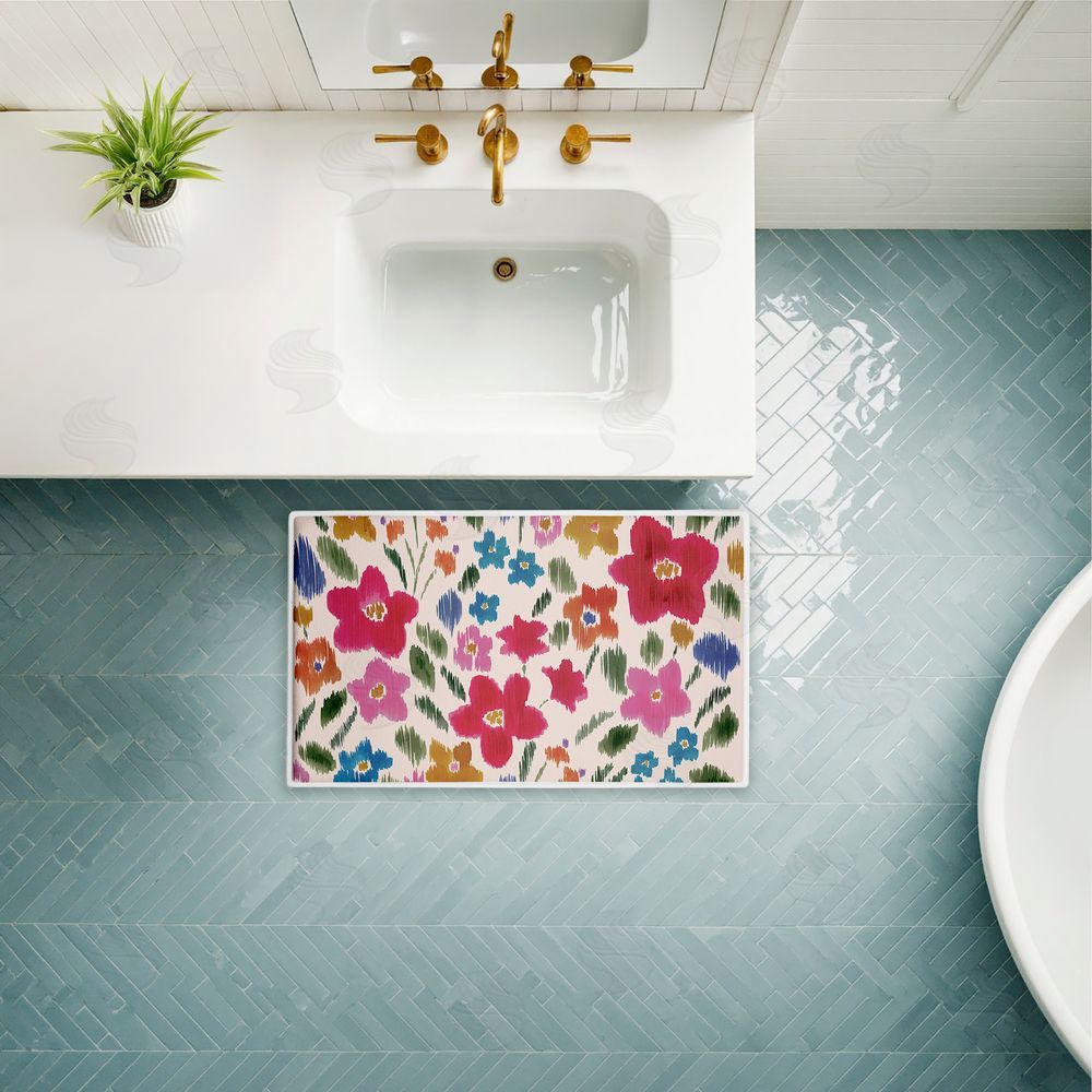 Heather McLaughlin Boho Ikat Flowers Plush Bathroom Floor Mat