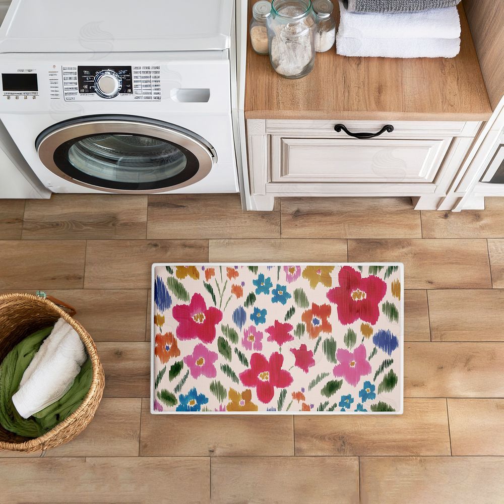 Heather McLaughlin Boho Ikat Flowers Plush Bathroom Floor Mat