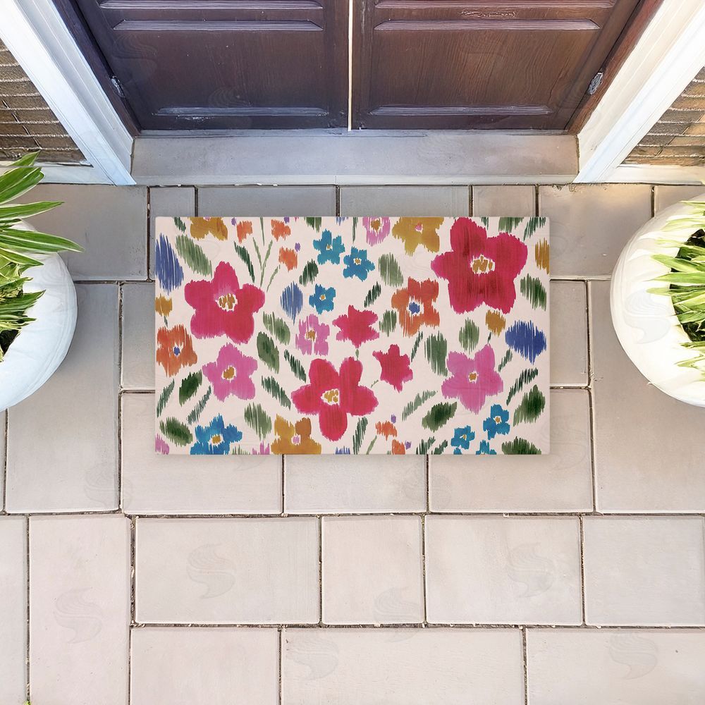 Heather McLaughlin Boho Ikat Flowers Unwoven Outdoor Door Mat