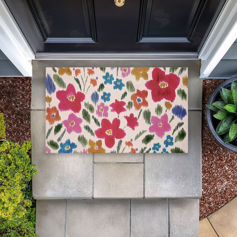 Heather McLaughlin Boho Ikat Flowers Unwoven Outdoor Door Mat