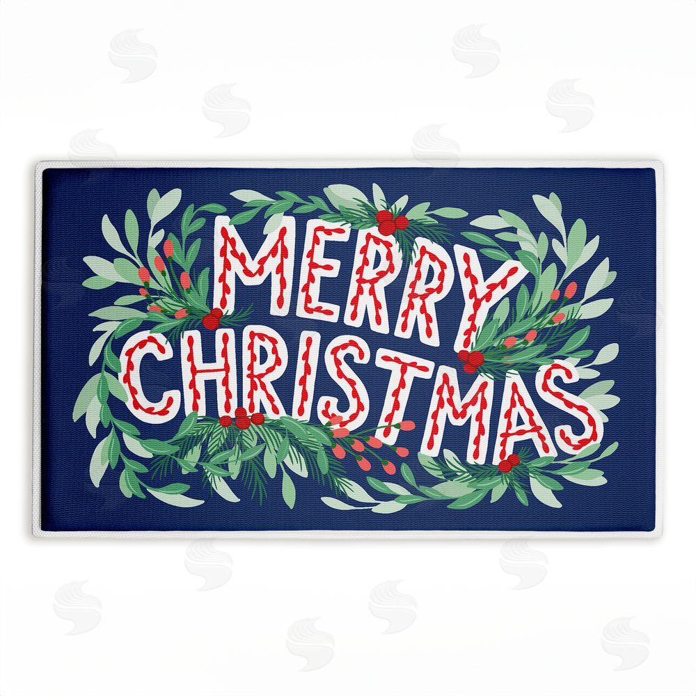 Heather McLaughlin Merry Christmas & Greenery Plush Bathroom Floor Mat