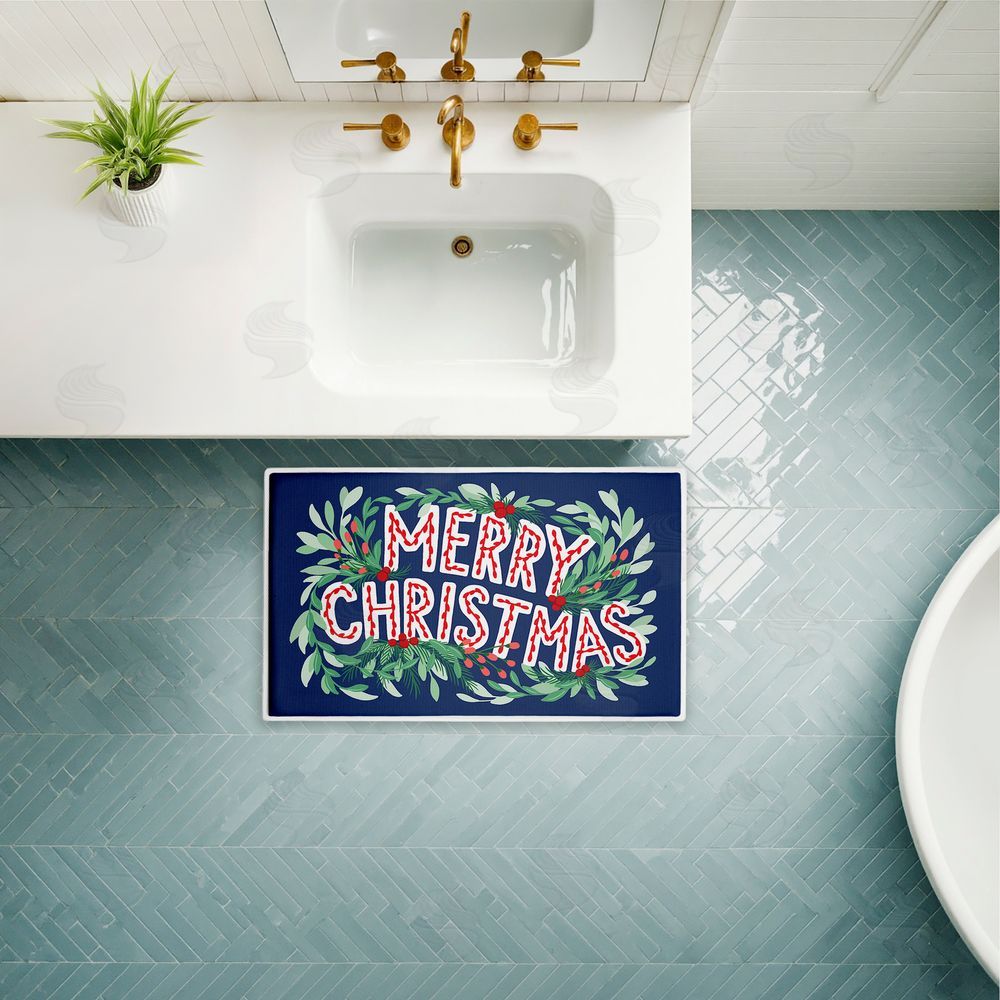 Heather McLaughlin Merry Christmas & Greenery Plush Bathroom Floor Mat