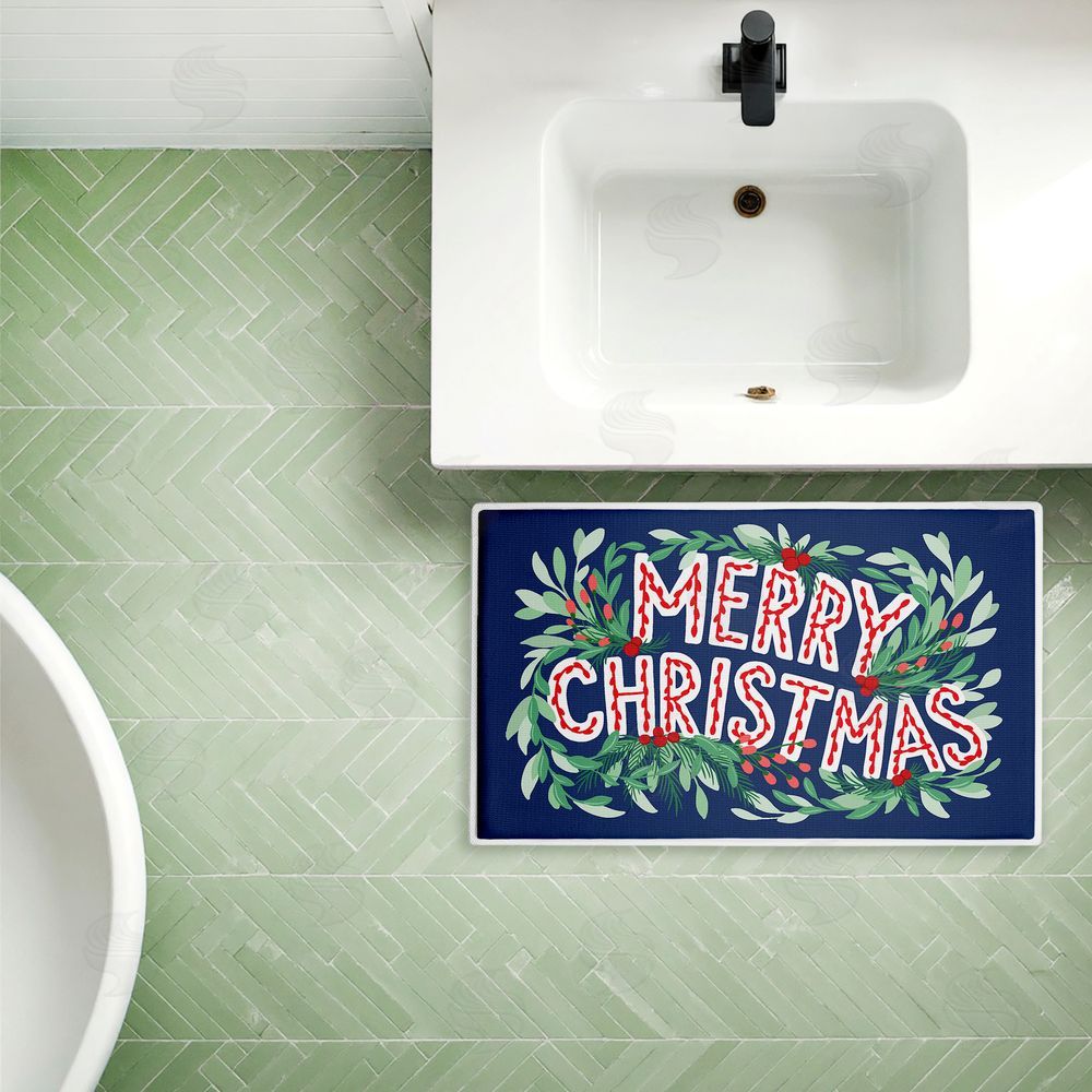 Heather McLaughlin Merry Christmas & Greenery Plush Bathroom Floor Mat