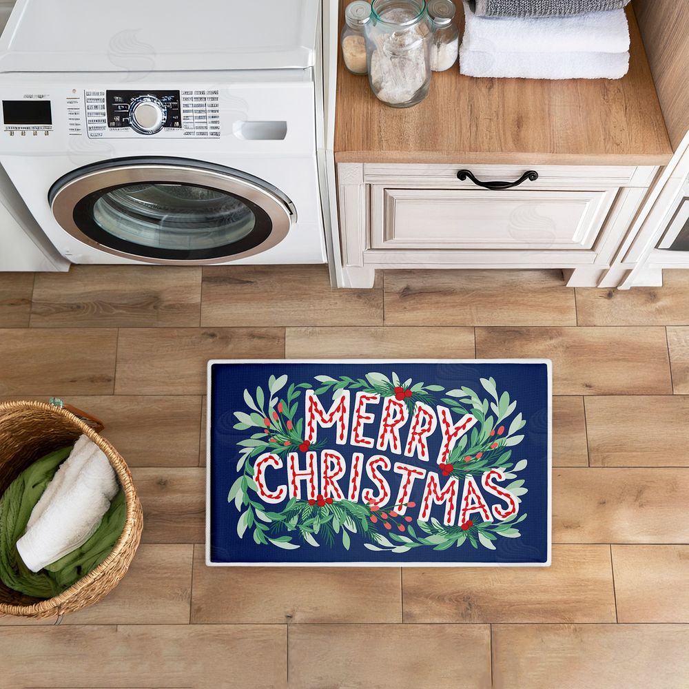 Heather McLaughlin Merry Christmas & Greenery Plush Bathroom Floor Mat