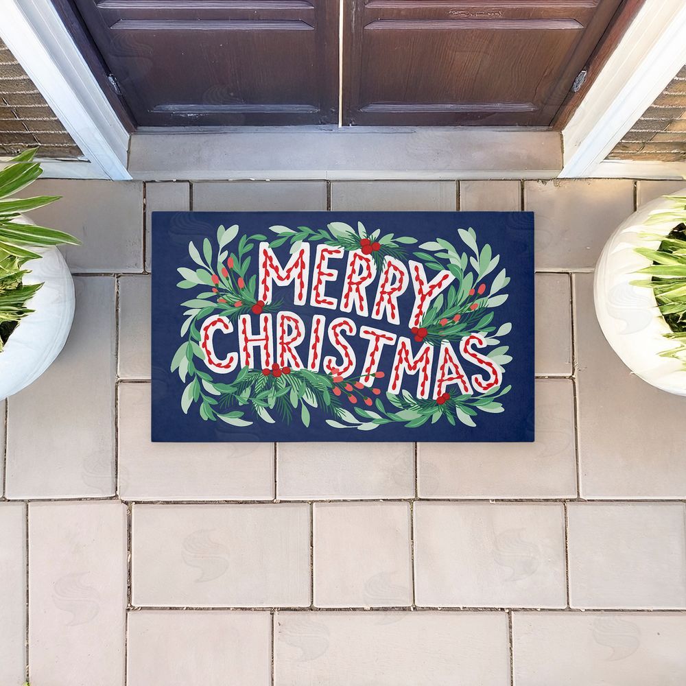 Heather McLaughlin Merry Christmas & Greenery Unwoven Outdoor Door Mat