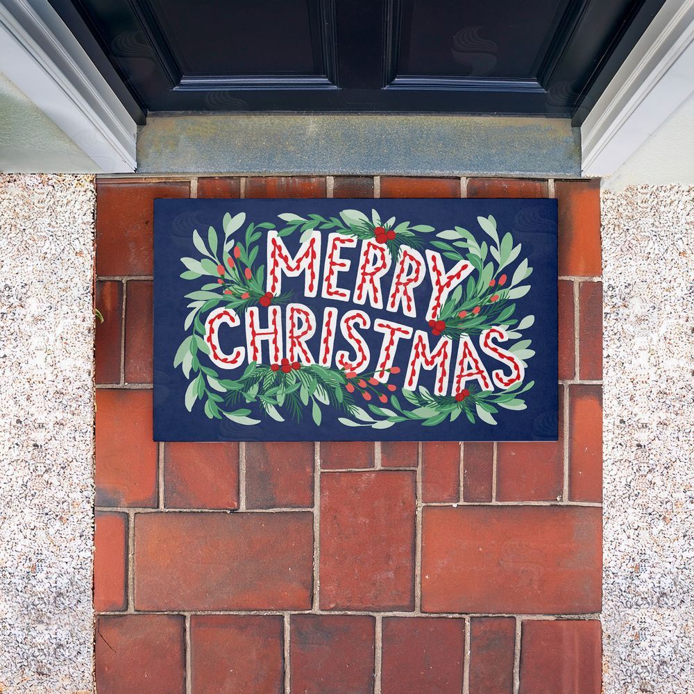 Heather McLaughlin Merry Christmas & Greenery Unwoven Outdoor Door Mat