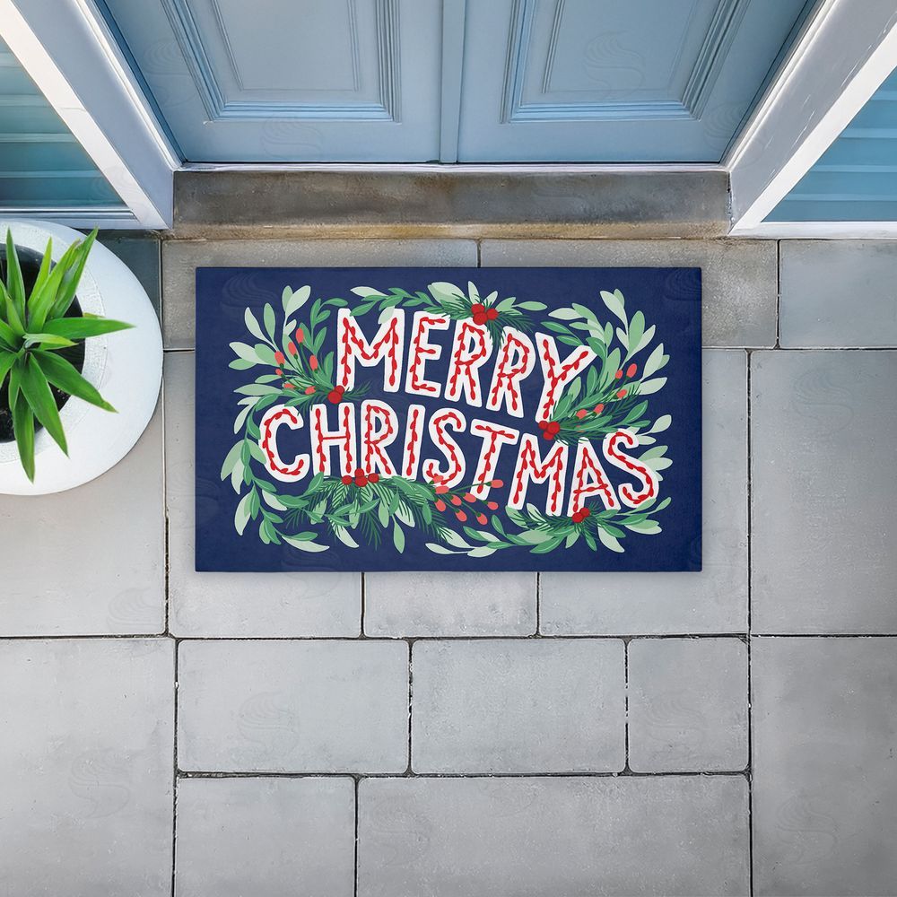 Heather McLaughlin Merry Christmas & Greenery Unwoven Outdoor Door Mat