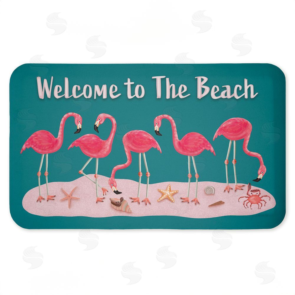 Darlene Seale Flamingo Beach Greetings Kitchen Floor Mat