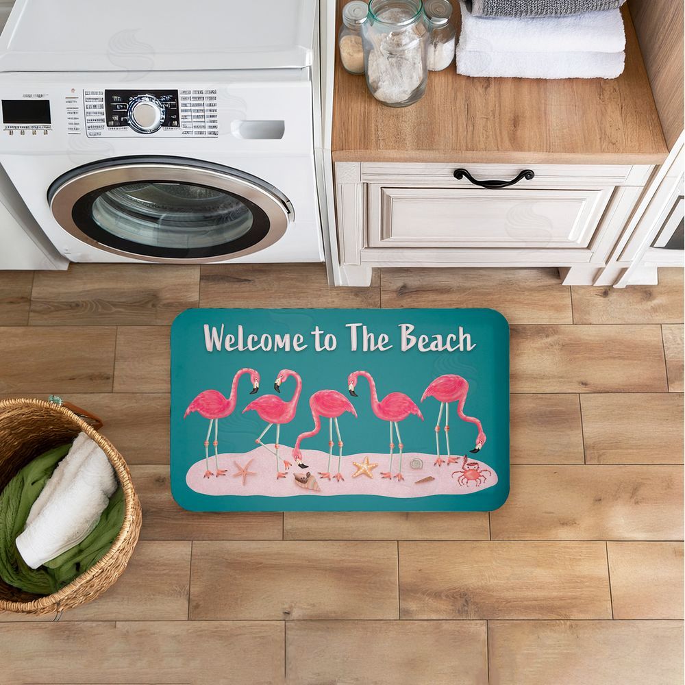 Darlene Seale Flamingo Beach Greetings Kitchen Floor Mat