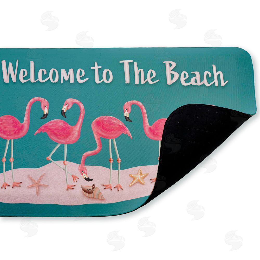 Darlene Seale Flamingo Beach Greetings Kitchen Floor Mat
