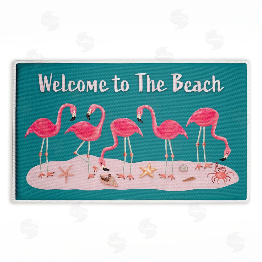 Darlene Seale Flamingo Beach Greetings Plush Bathroom Floor Mat