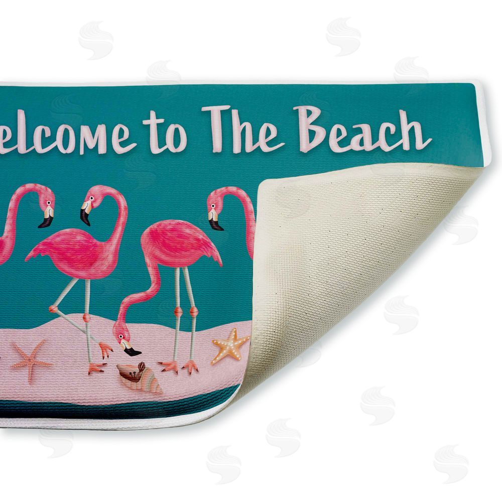 Darlene Seale Flamingo Beach Greetings Plush Bathroom Floor Mat