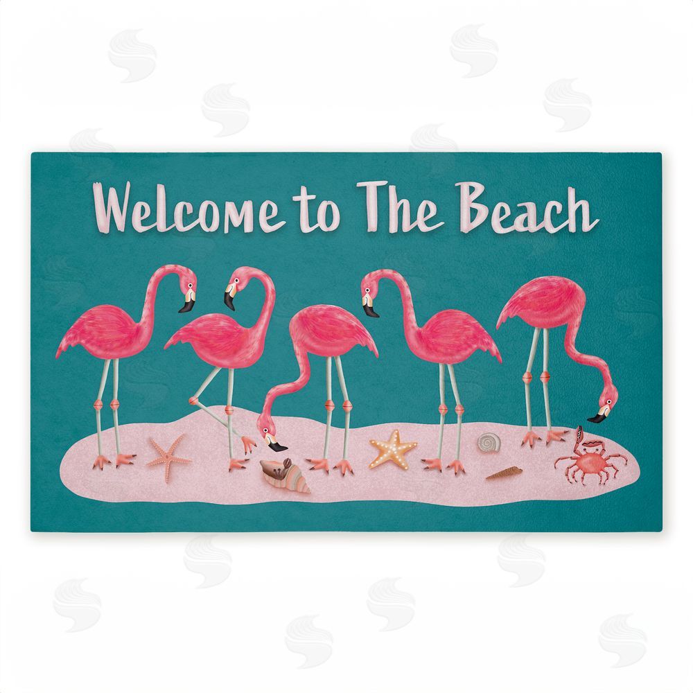 Darlene Seale Flamingo Beach Greetings Unwoven Outdoor Door Mat