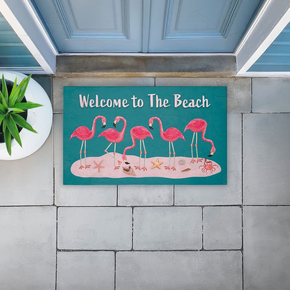 Darlene Seale Flamingo Beach Greetings Unwoven Outdoor Door Mat