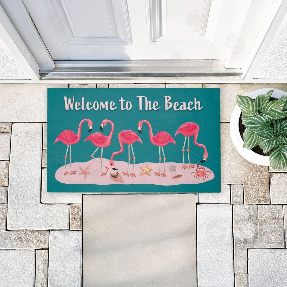 Darlene Seale Flamingo Beach Greetings Unwoven Outdoor Door Mat