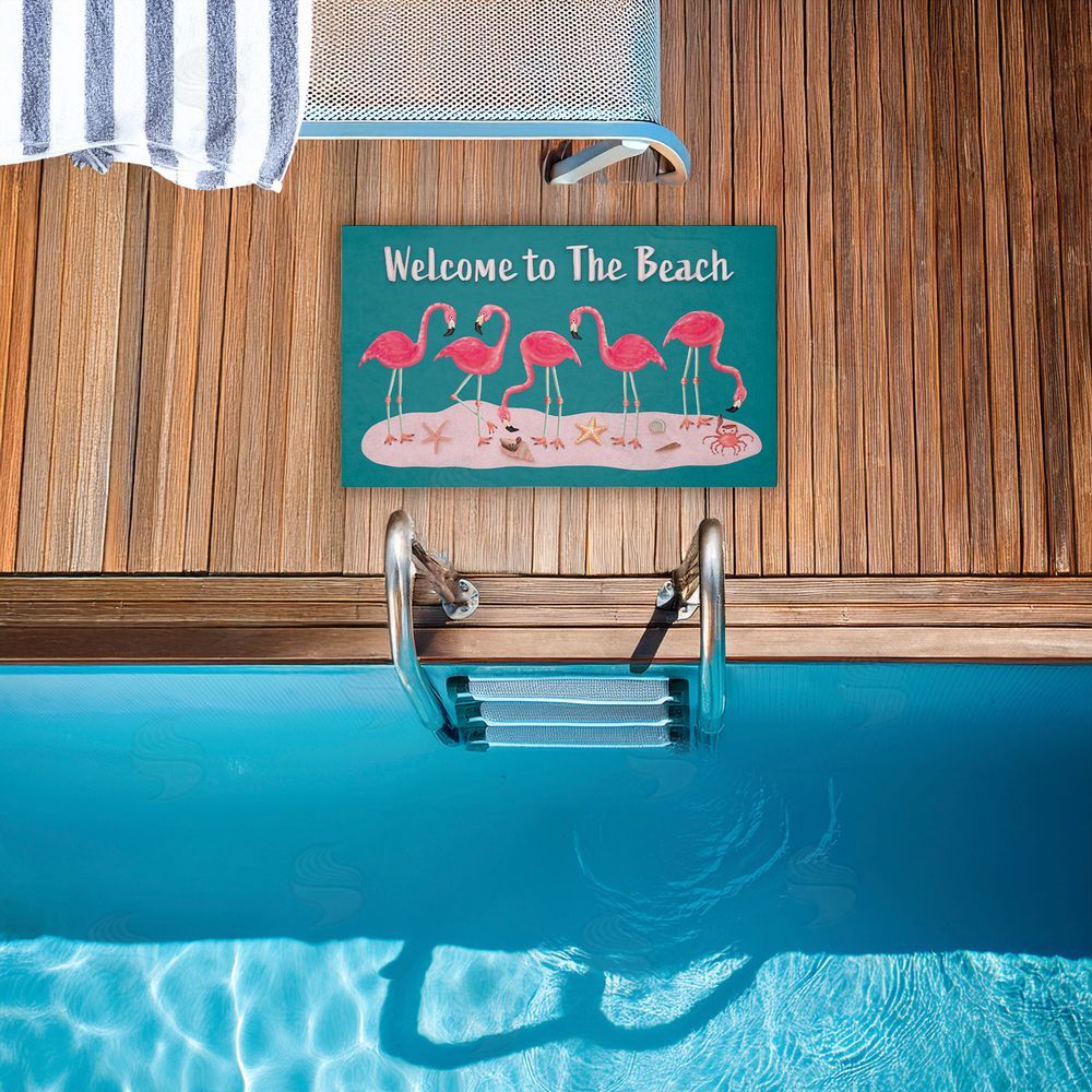 Darlene Seale Flamingo Beach Greetings Unwoven Outdoor Door Mat