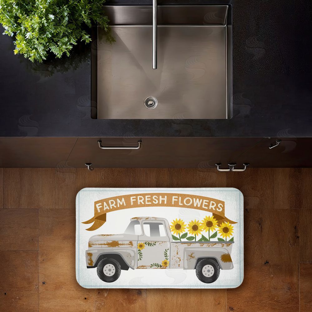 Arrolynn Weiderhold Autumn Farm Flowers Truck Kitchen Floor Mat