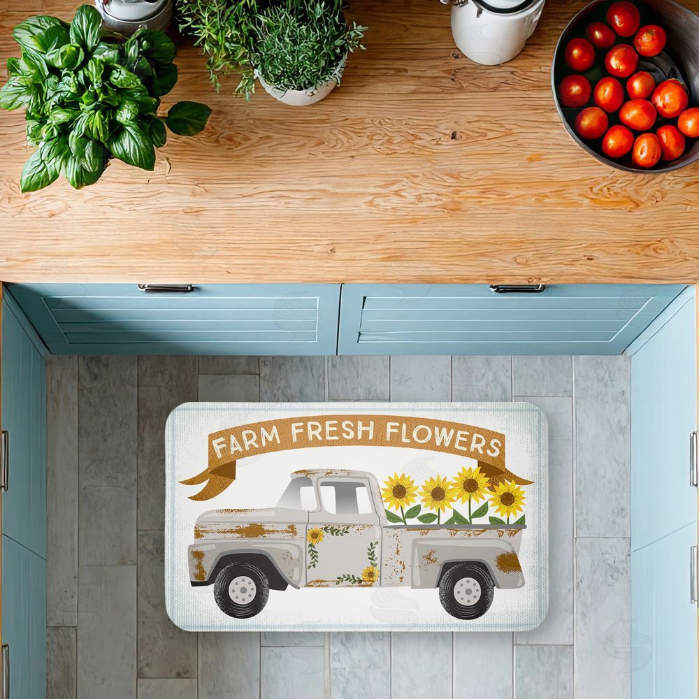 Arrolynn Weiderhold Autumn Farm Flowers Truck Kitchen Floor Mat