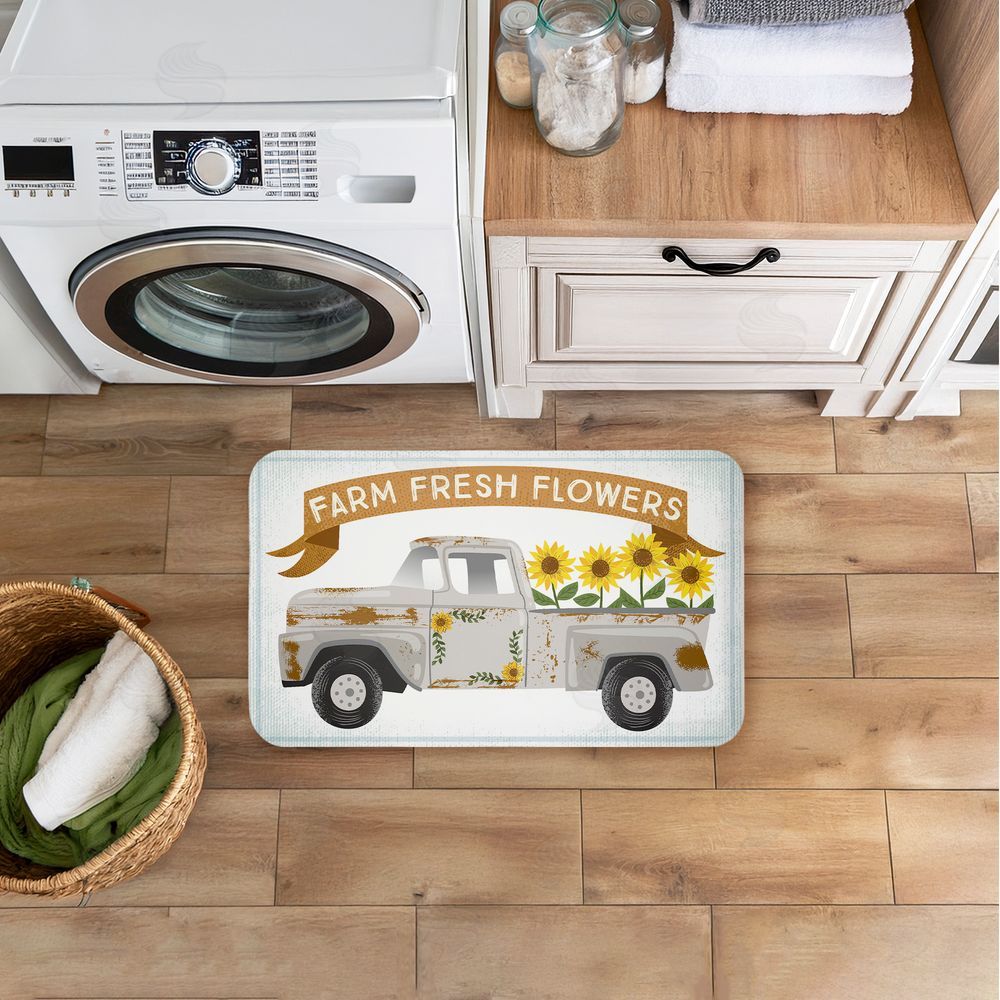 Arrolynn Weiderhold Autumn Farm Flowers Truck Kitchen Floor Mat