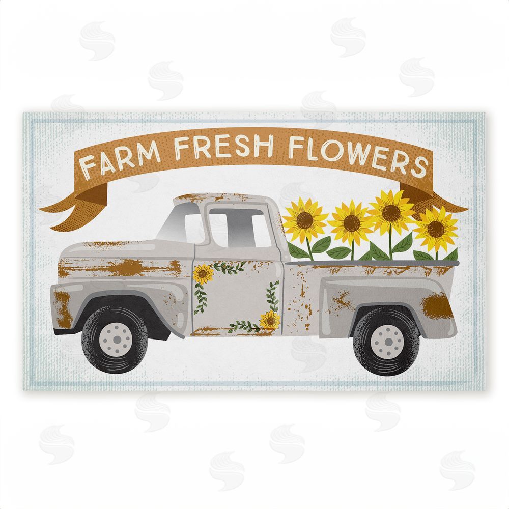 Arrolynn Weiderhold Autumn Farm Flowers Truck Unwoven Outdoor Door Mat
