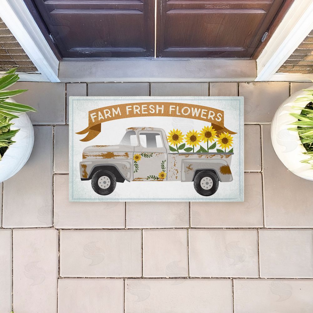 Arrolynn Weiderhold Autumn Farm Flowers Truck Unwoven Outdoor Door Mat