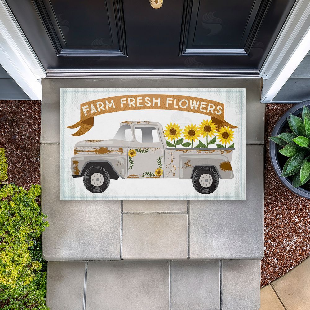 Arrolynn Weiderhold Autumn Farm Flowers Truck Unwoven Outdoor Door Mat