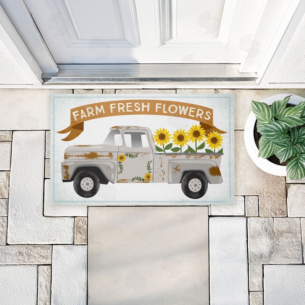 Arrolynn Weiderhold Autumn Farm Flowers Truck Unwoven Outdoor Door Mat