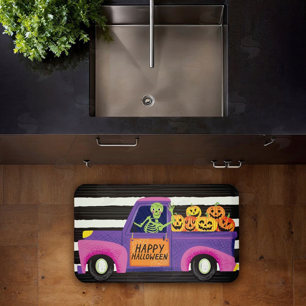 Arrolynn Weiderhold Happy Halloween Skeleton Driver Kitchen Floor Mat