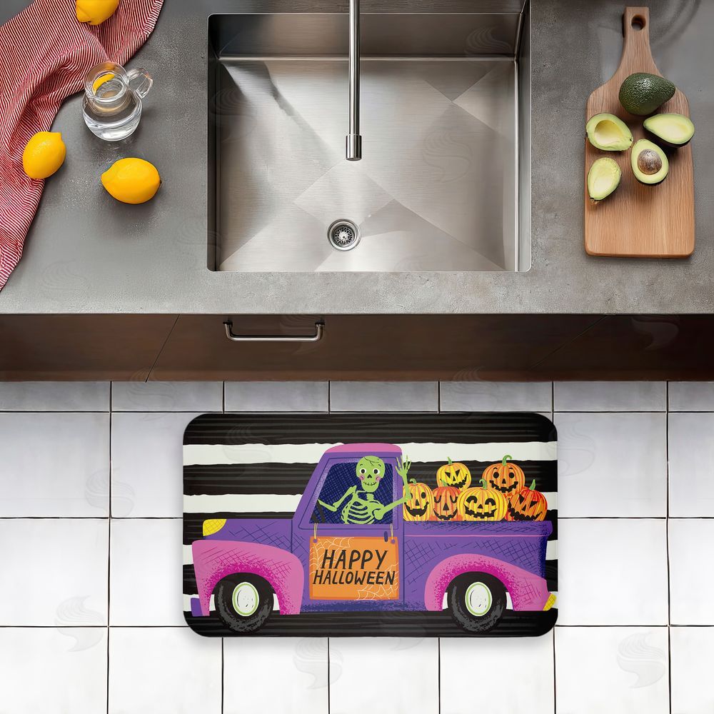 Arrolynn Weiderhold Happy Halloween Skeleton Driver Kitchen Floor Mat