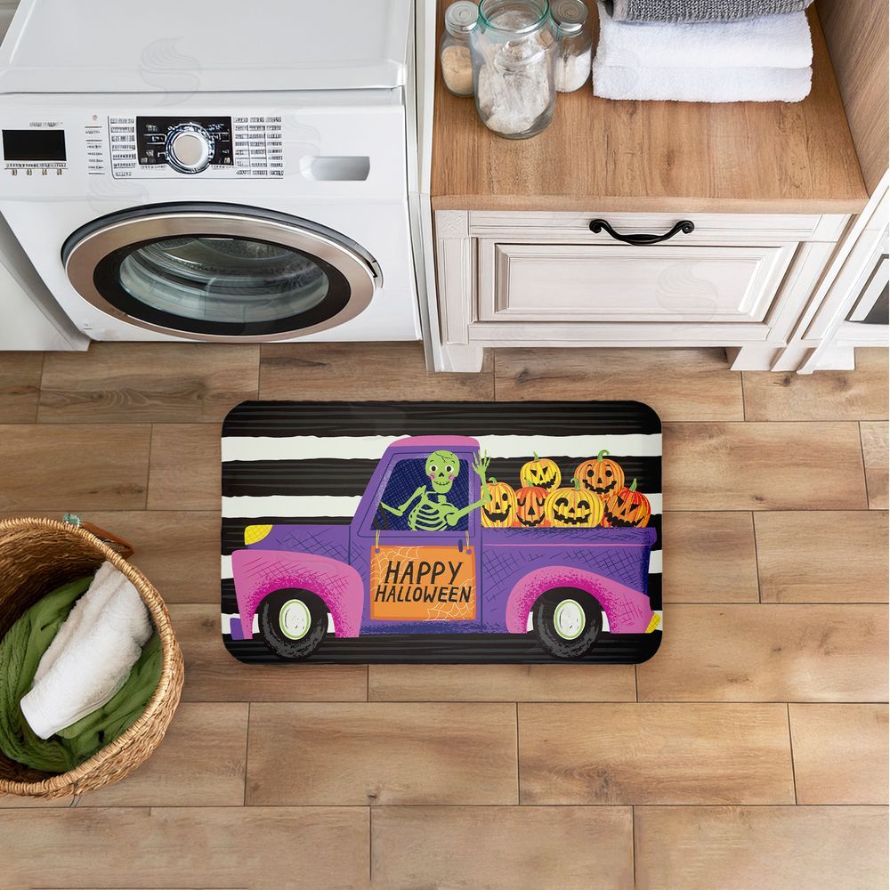 Arrolynn Weiderhold Happy Halloween Skeleton Driver Kitchen Floor Mat