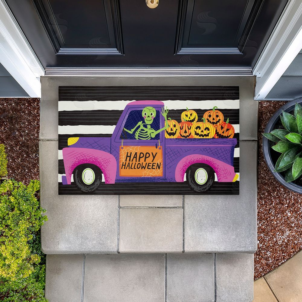 Arrolynn Weiderhold Happy Halloween Skeleton Driver Unwoven Outdoor Door Mat