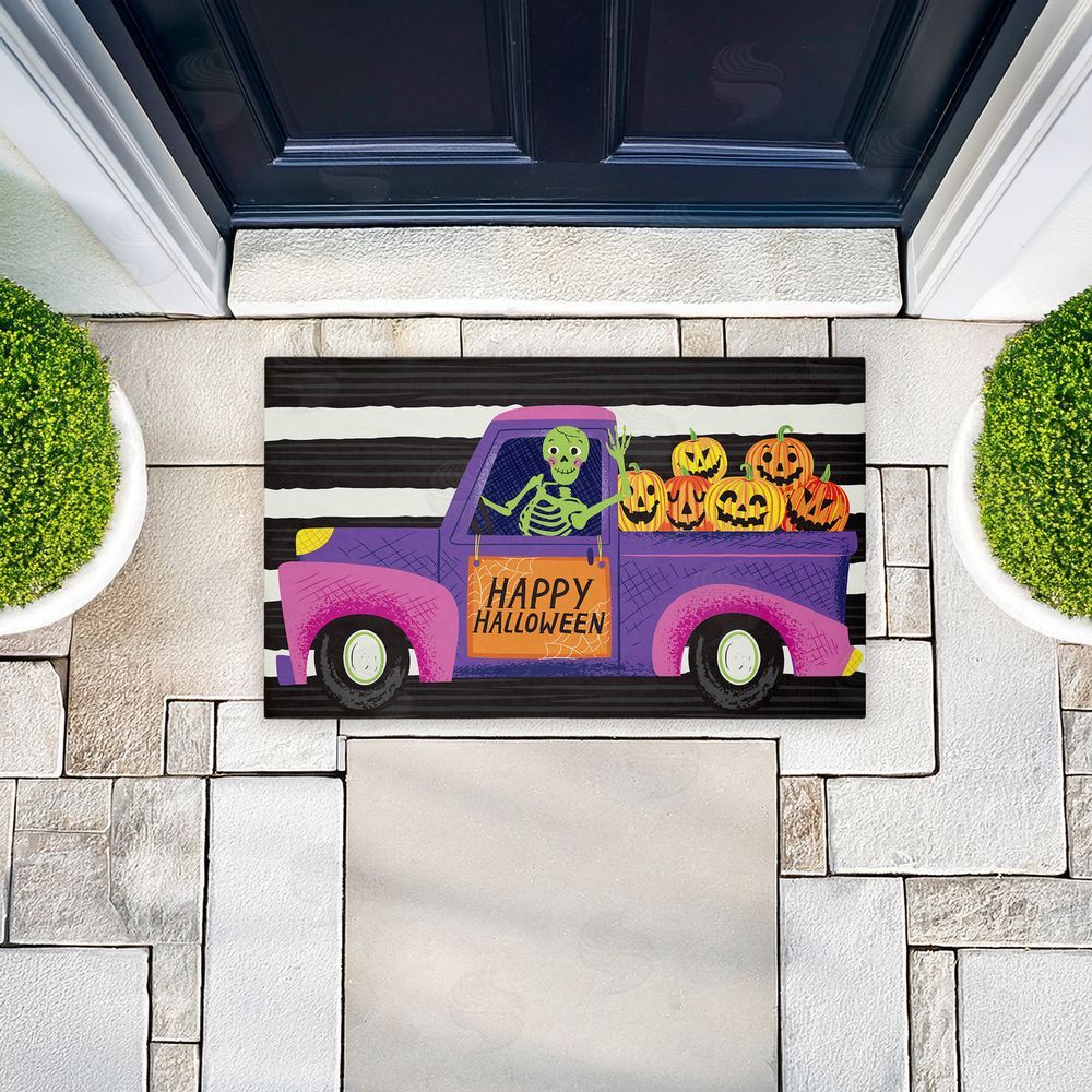 Arrolynn Weiderhold Happy Halloween Skeleton Driver Unwoven Outdoor Door Mat
