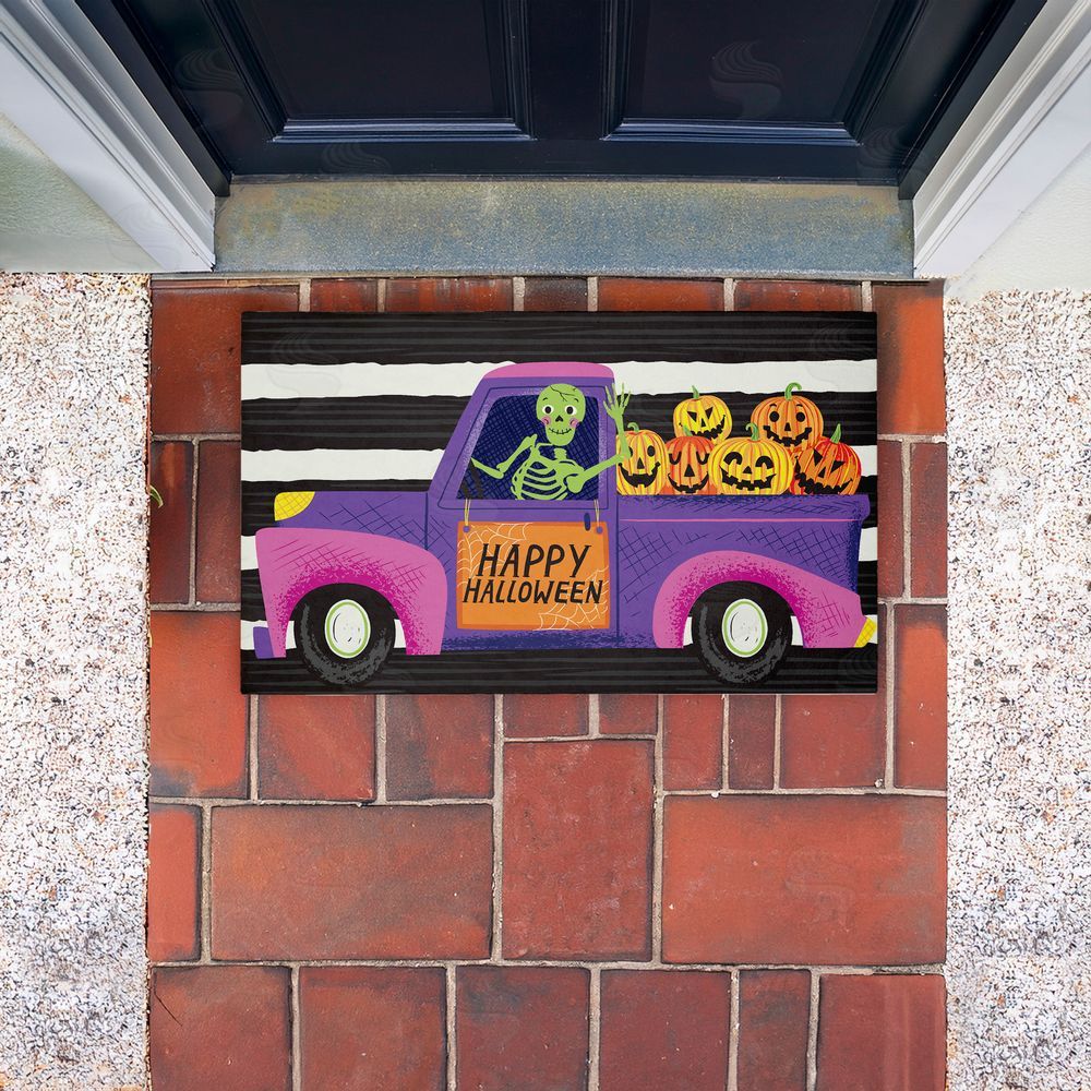 Arrolynn Weiderhold Happy Halloween Skeleton Driver Unwoven Outdoor Door Mat