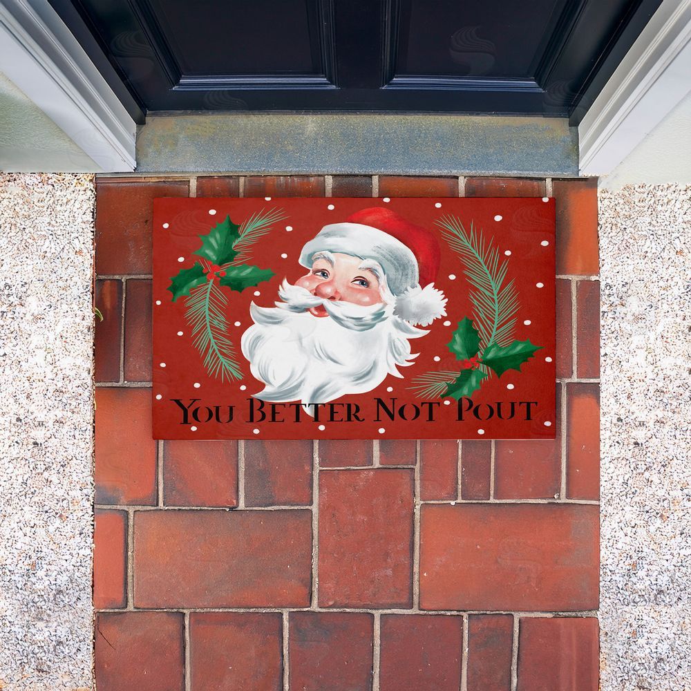Caverly Smith Better Not Pout Vintage Santa Unwoven Outdoor Door Mat