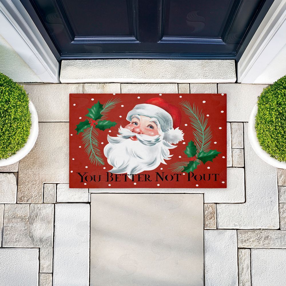 Caverly Smith Better Not Pout Vintage Santa Unwoven Outdoor Door Mat