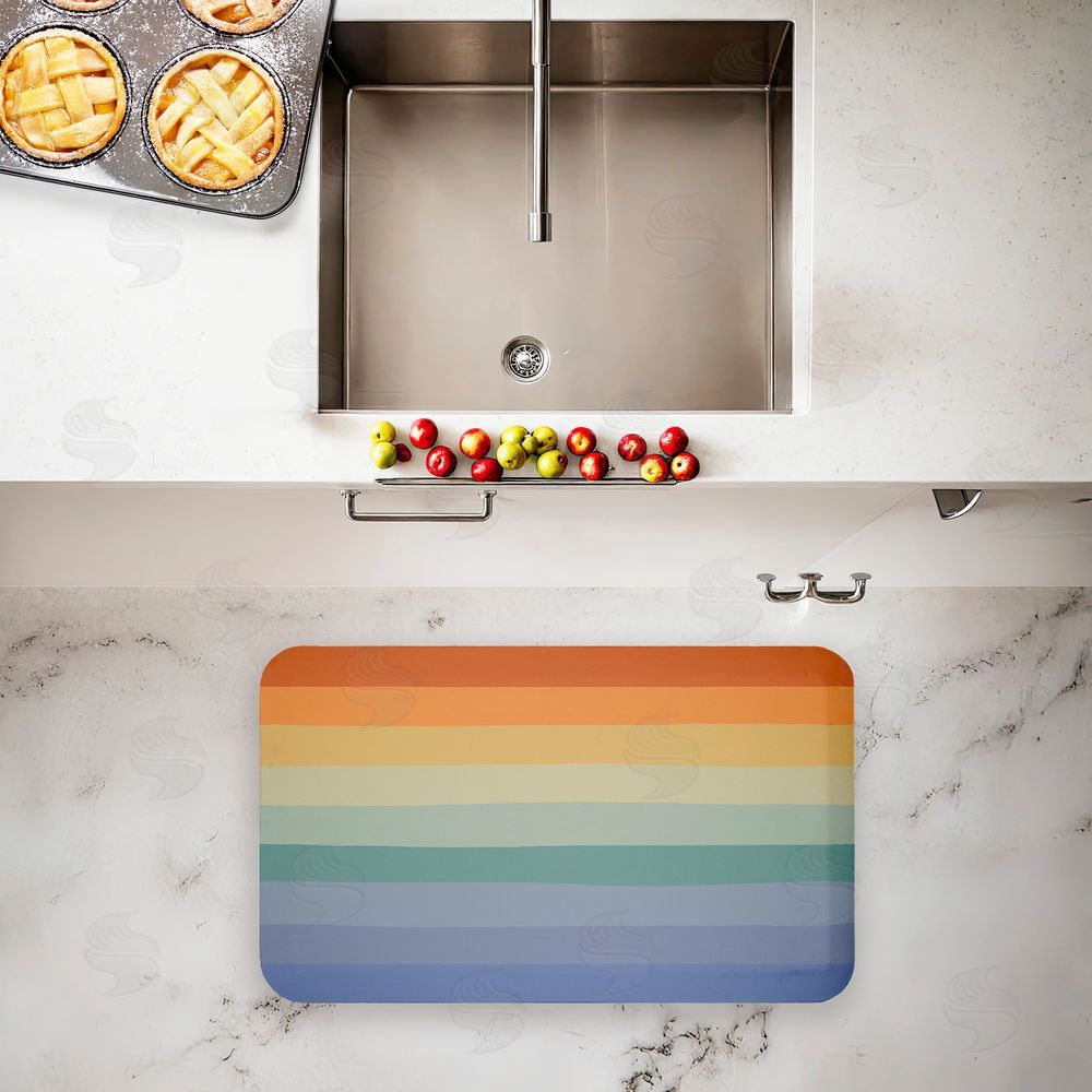 Darlene Seale Rainbow Stripes Gradient Kitchen Floor Mat