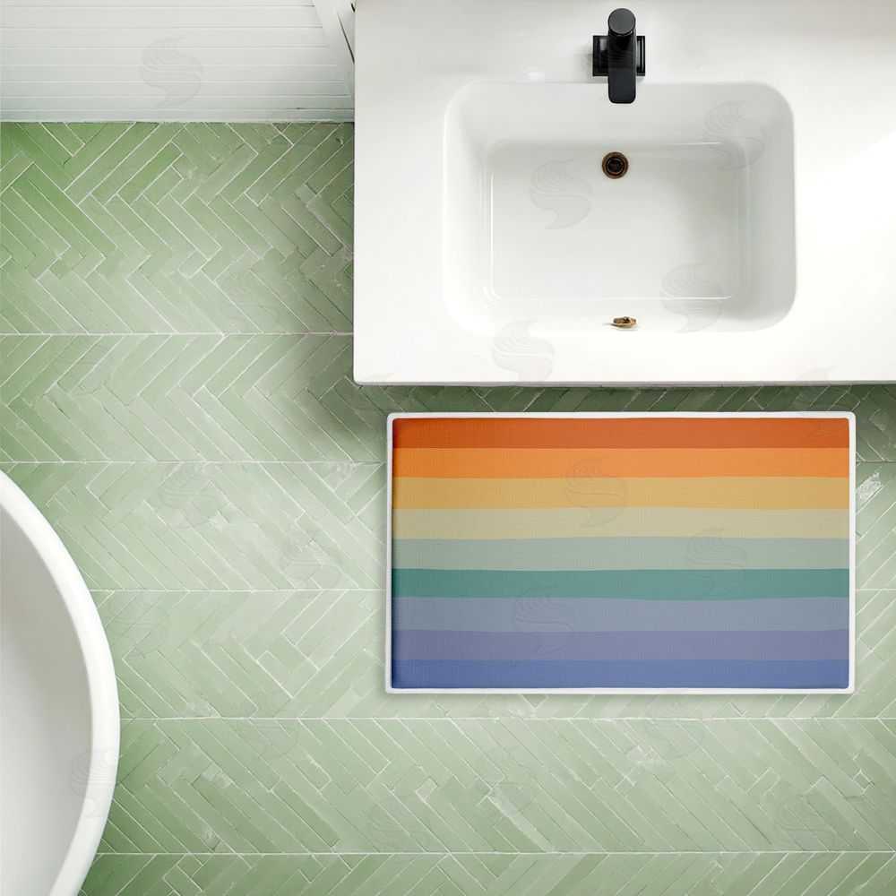 Darlene Seale Rainbow Stripes Gradient Plush Bathroom Floor Mat