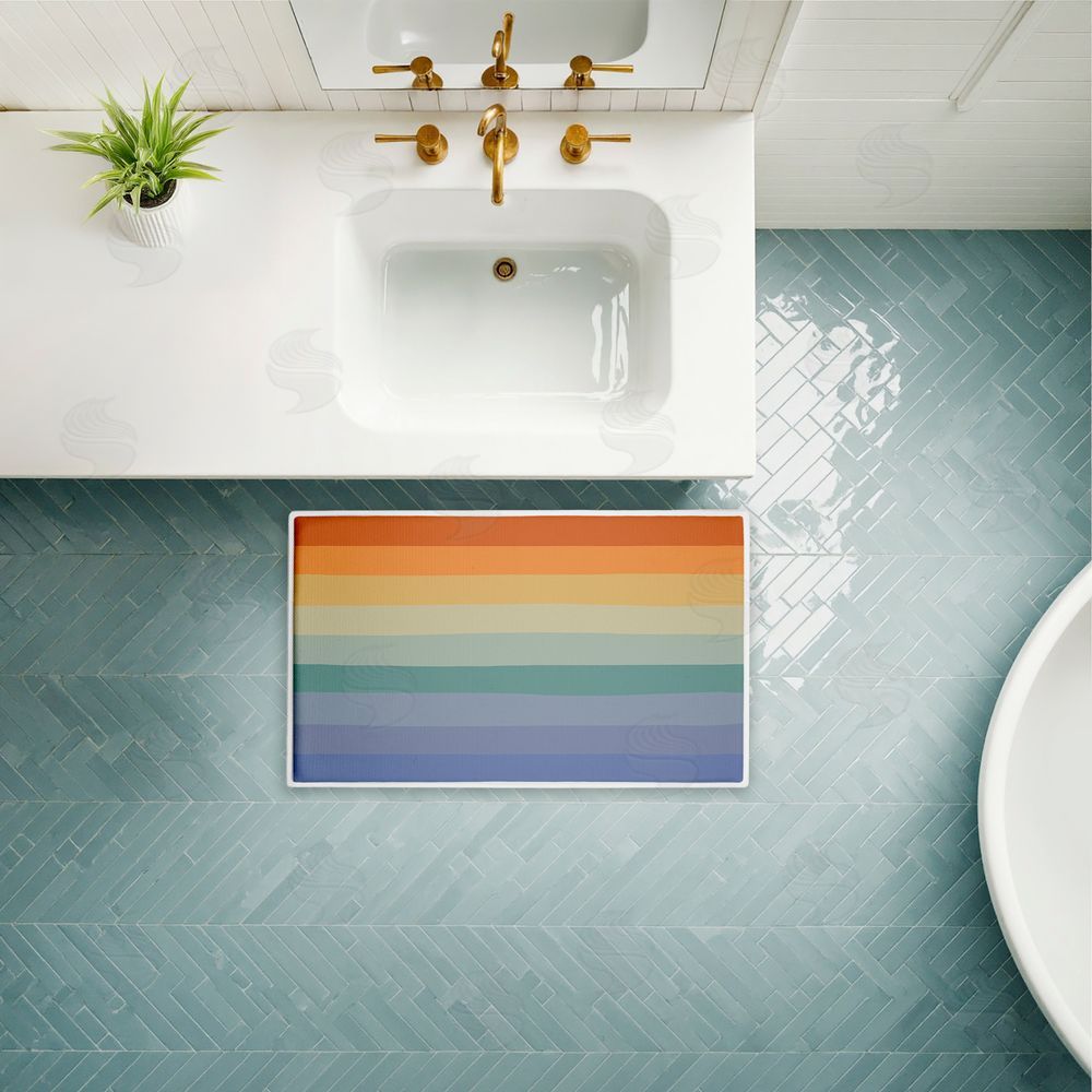 Darlene Seale Rainbow Stripes Gradient Plush Bathroom Floor Mat