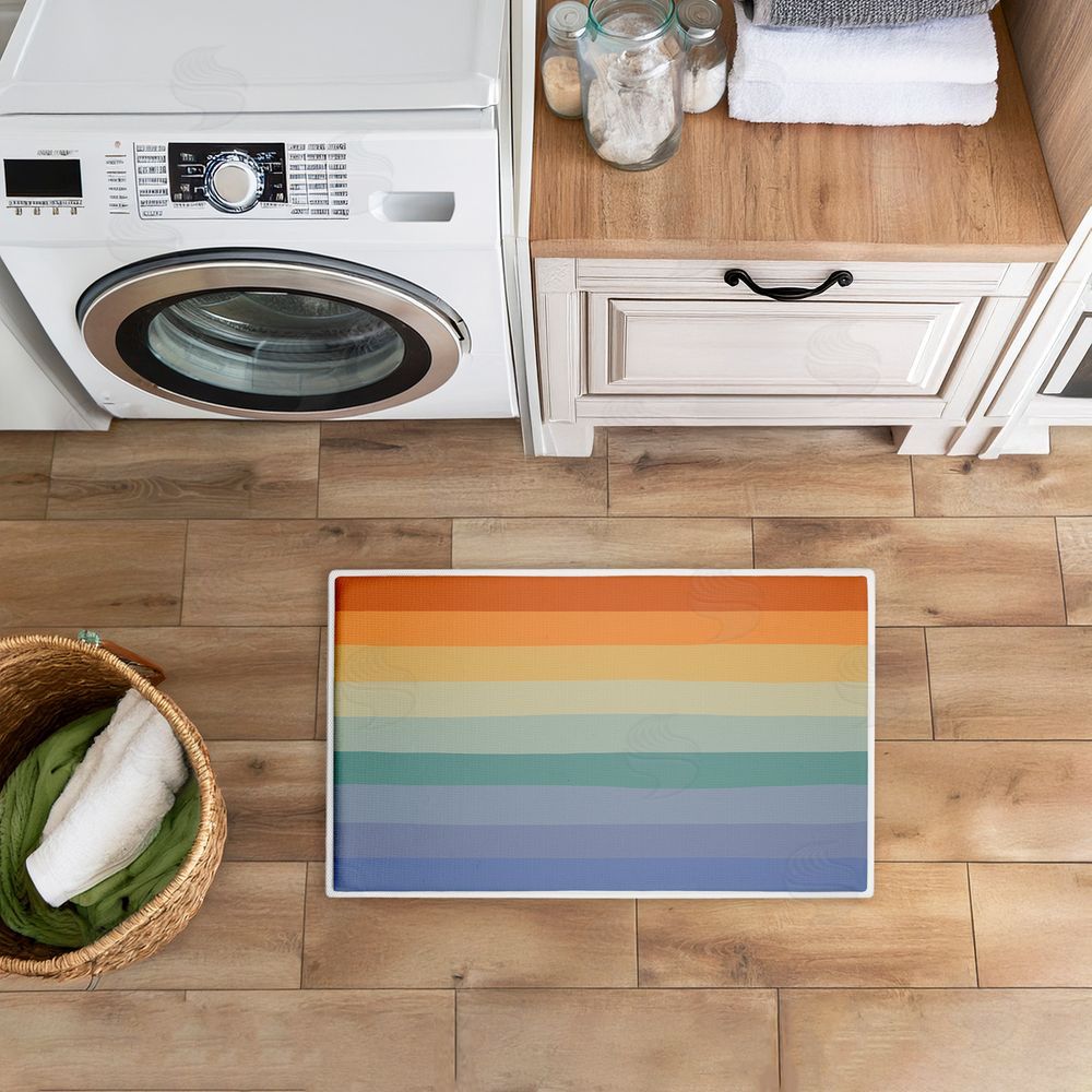 Darlene Seale Rainbow Stripes Gradient Plush Bathroom Floor Mat