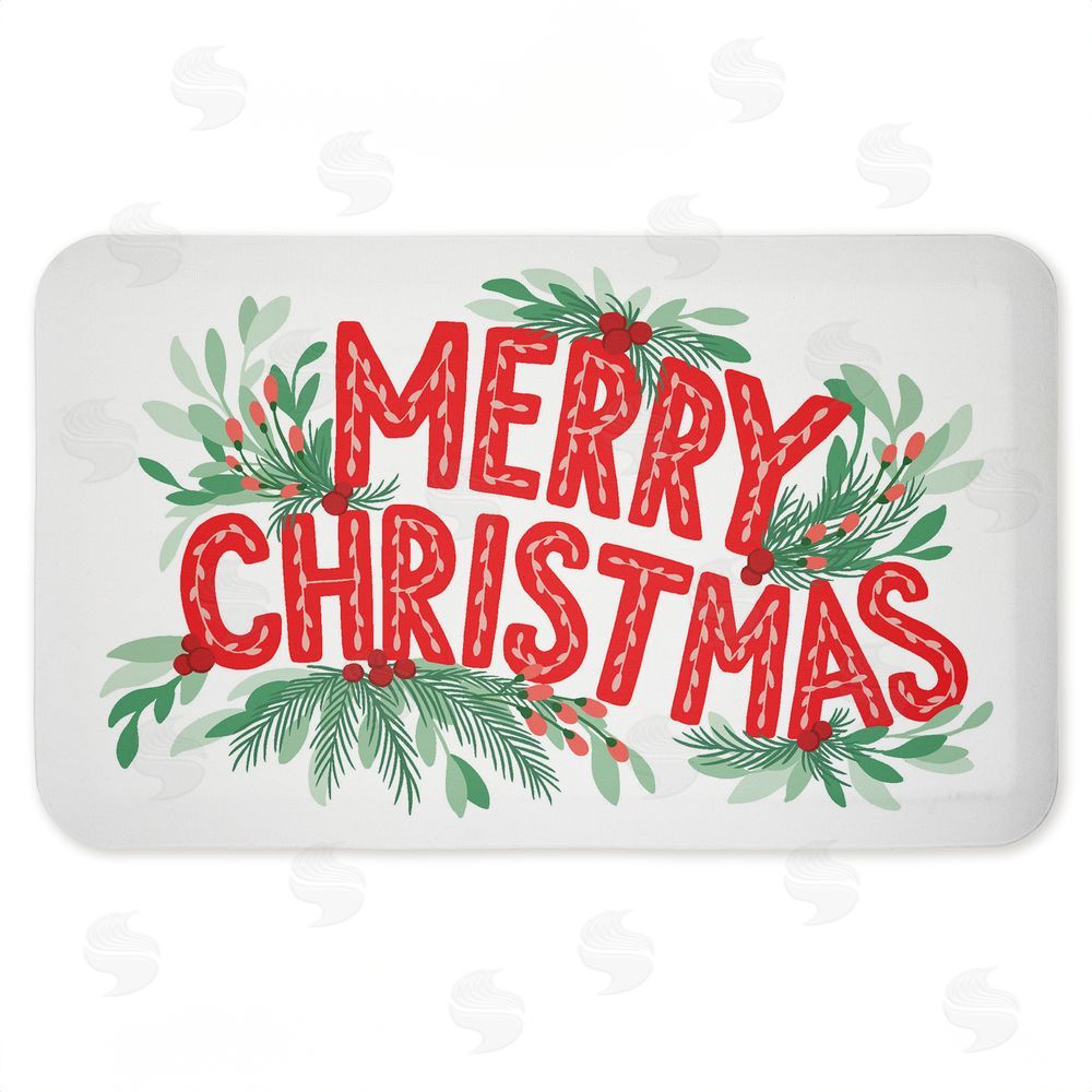 Heather McLaughlin Merry Christmas with Seasonal Greenery Kitchen Floor Mat