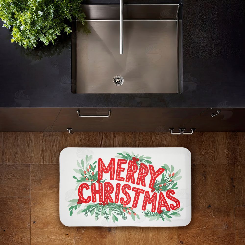 Heather McLaughlin Merry Christmas with Seasonal Greenery Kitchen Floor Mat