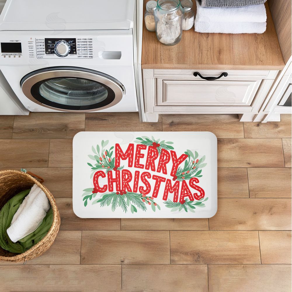 Heather McLaughlin Merry Christmas with Seasonal Greenery Kitchen Floor Mat