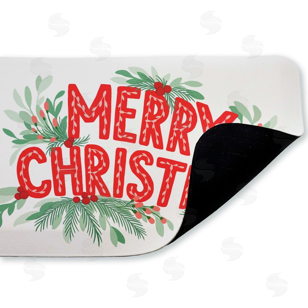 Heather McLaughlin Merry Christmas with Seasonal Greenery Kitchen Floor Mat